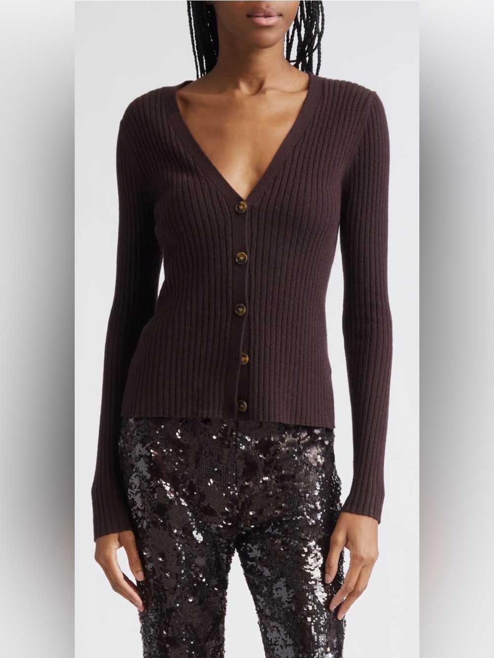 Veronica Beard THELMA BROWN RIBBED CASHMERE CARDIGAN XS NEW $498
